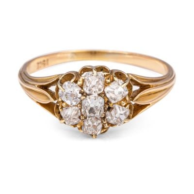 15 ct yellow gold victorian diamond daisy ring