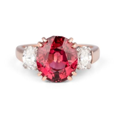 Pink tourmaline and diamond handmade ring