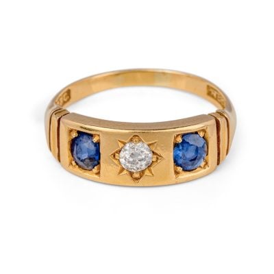 victorian sapphire and diamond gypsy set ring