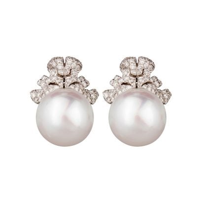 White south sea pearl & diamond earrings
