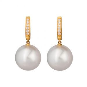 White south sea pearls drops on diamond set huggies