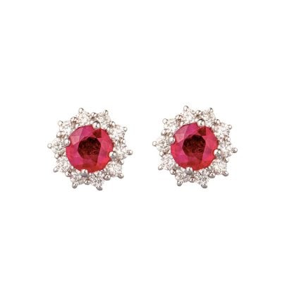 ruby& diamond cluster earrings