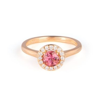 18ct Rose Gold Round Pink Tourmaline and Diamond Cluster Ring.