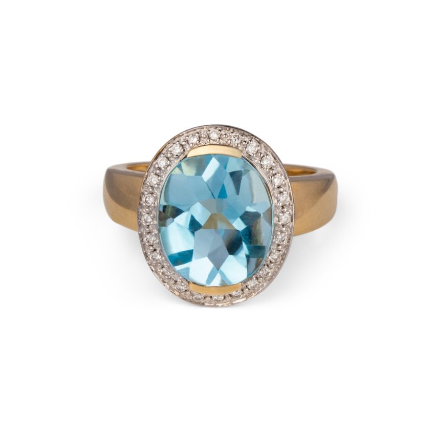 9ct Yellow Gold Oval Blue Topaz and Diamond Ring - Avenue J Jewellery ...