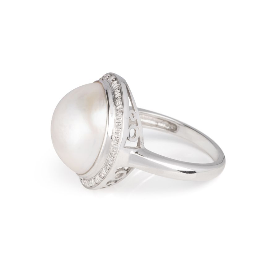 9ct White Gold Round Mabe Pearl and Diamond Ring - Avenue J Jewellery ...