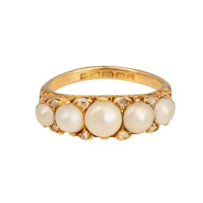 Edwardian pearl & diamond half hoop ring