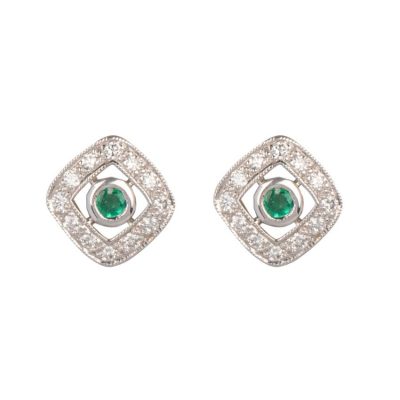 art deco emerald and diamond stud earrings