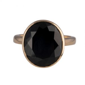 9ct Yellow Gold Oval Faceted Onyx Bezel Set Ring