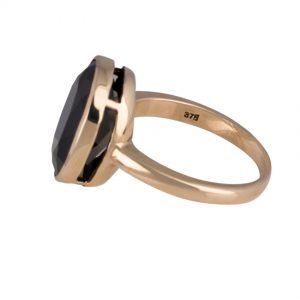9ct Yellow Gold Oval Faceted Onyx Bezel Set Ring