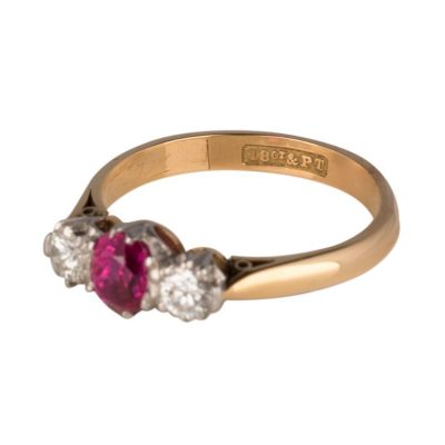 Gold & Platinum Ruby & Diamond 'Trilogy' Style Ring