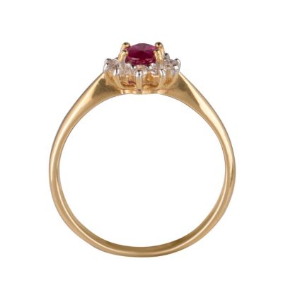 18ct Yellow Gold Burmese Ruby Diamond Cluster Ring