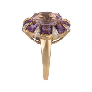 Gold Oval Light and Dark Amethyst and Diamond Oval Ring