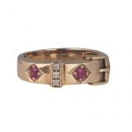 9ct Yellow Gold Ruby and Diamond Buckle Ring Victorian Style