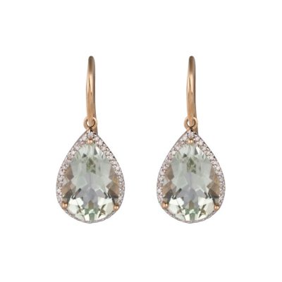 Green amethyst and diamond drop earrings