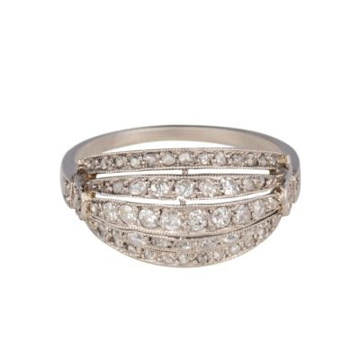 Platinum Art Deco Ring With Bead Set Diamonds