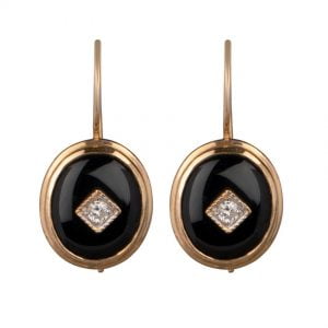 oval Onyx Diamond Earrings