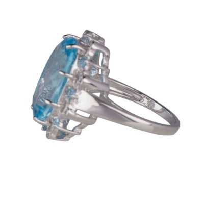 Large Oval Bright Blue Topaz Ring