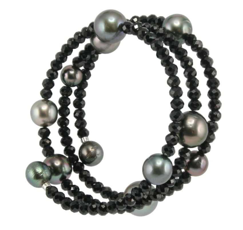 Tahitian Multi-Colour Pearl and Black Spinel Bracelet - Avenue J ...