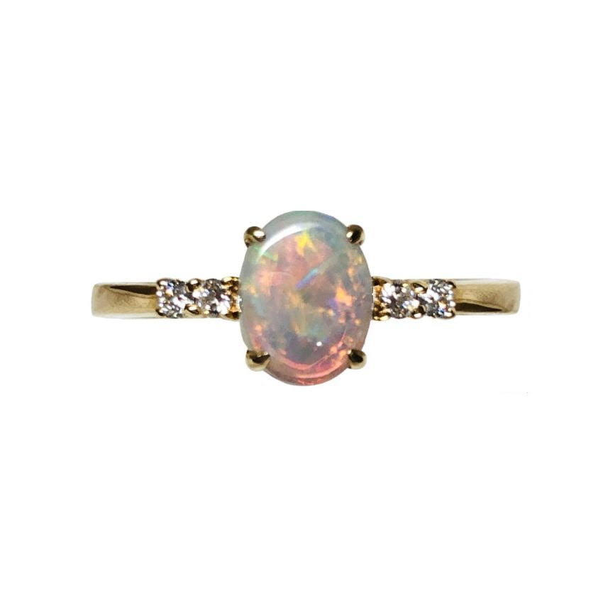14ct Yellow Gold Solid Black Opal (0.43ct) and Diamonds (0.10ct) Ring ...