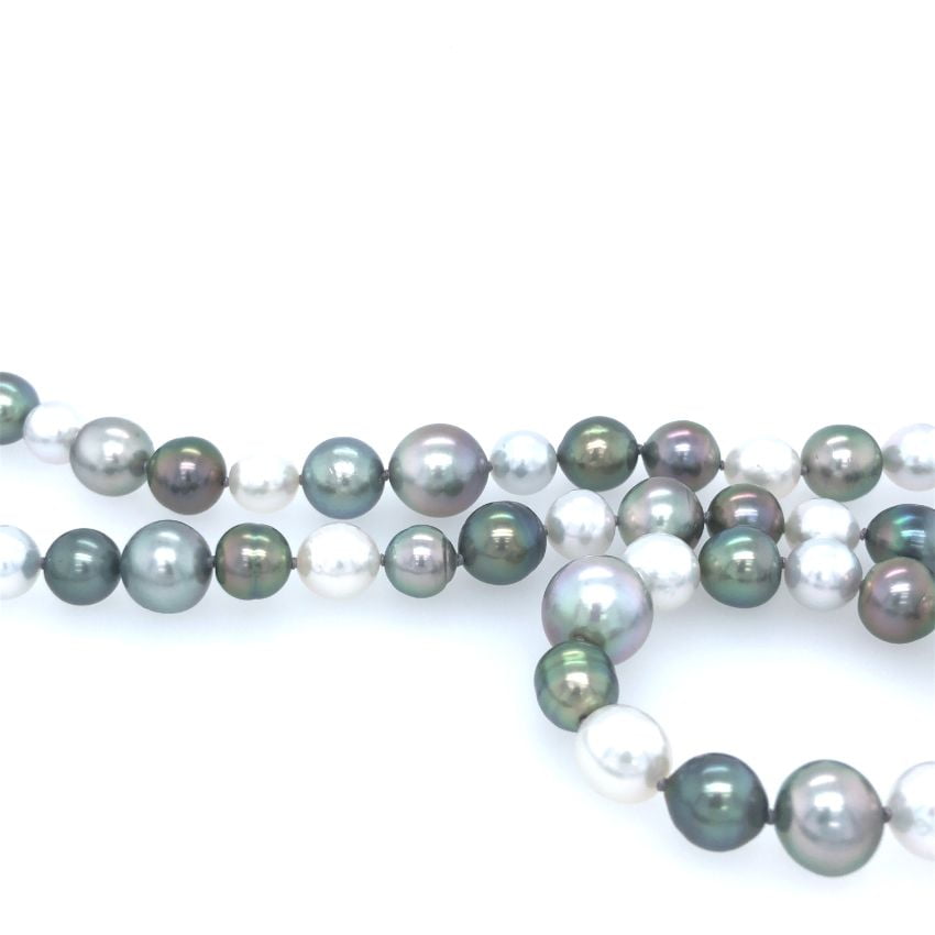 90cm Tahitian Pearl Strand With Multi White, Silver & Black Pearls ...