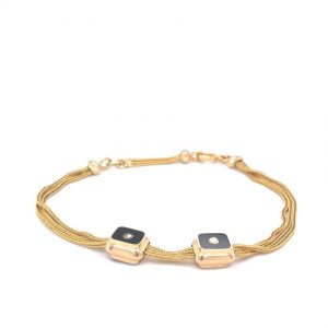 Victorian 18ct Yellow Gold Albertina With Onyx Sliders & Seed Pearls