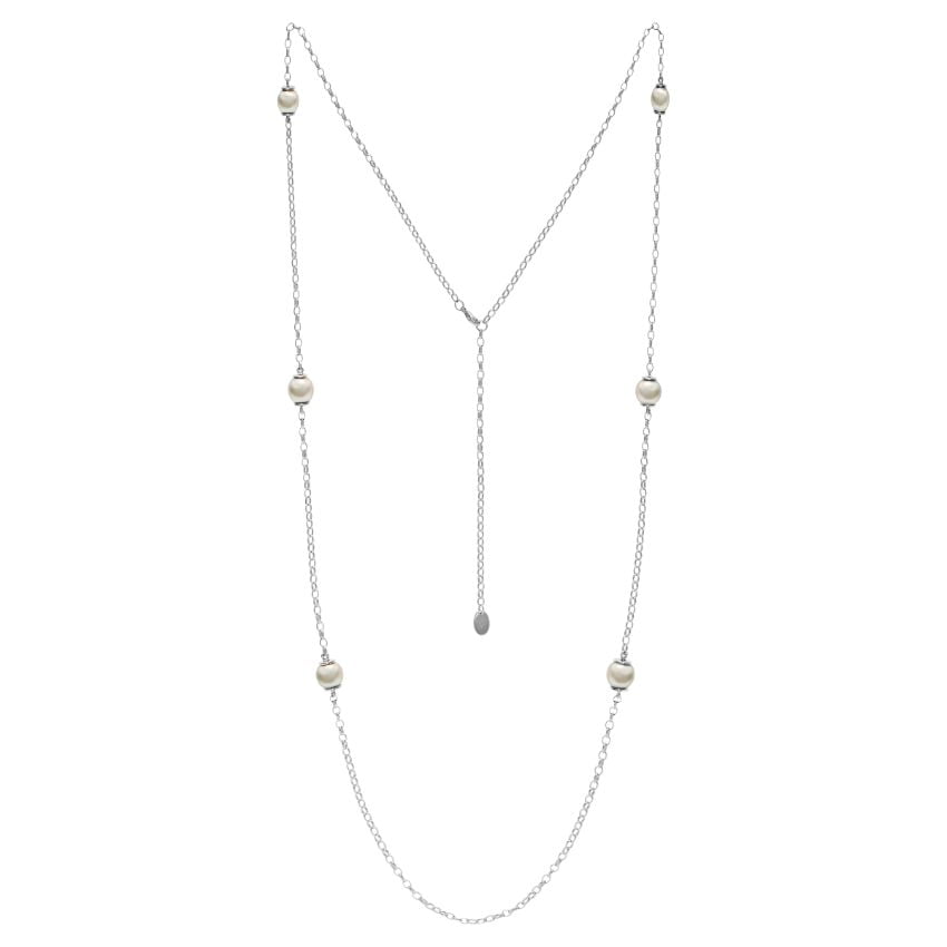 Sterling Silver White South Sea Pearls 9mm 10mm Drop Necklace - Avenue ...