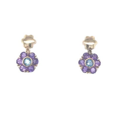 Amethyst and Blue Topaz flower Stud Earrings