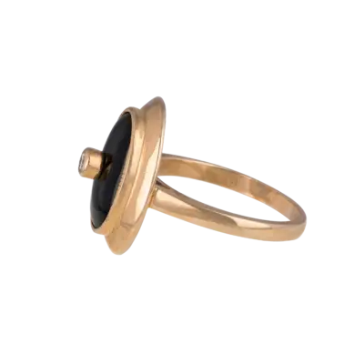 Gold Large Oval Onyx and Diamond Double Bezel Ring - Image 2