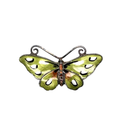 Medium Green Enamel on Silver Butterfly Brooch