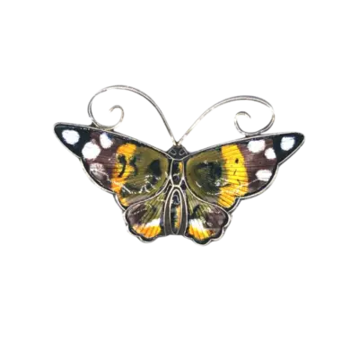 Sterling Silver Yellow and Brown Enamel Butterfly Brooch