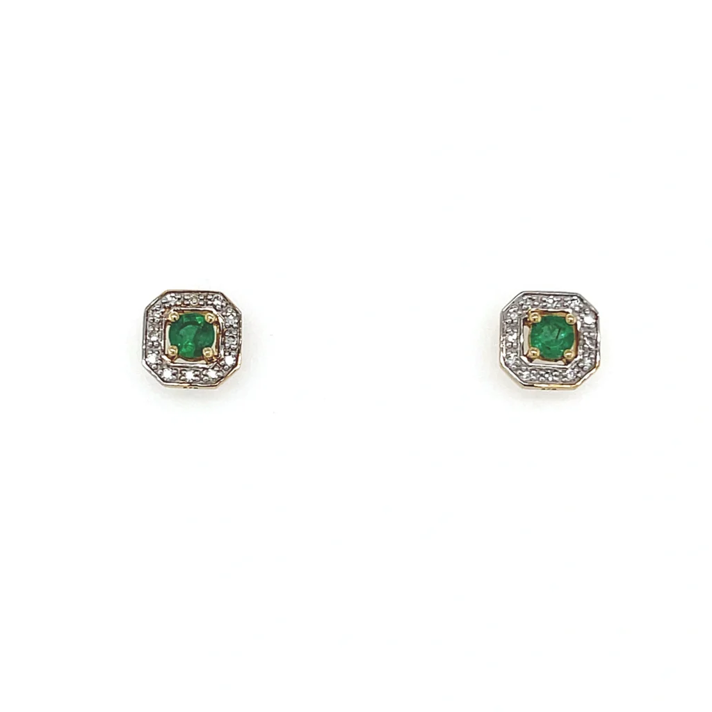 9ct Yellow Gold Emerald & Diamond Set Studs - Avenue J Jewellery ...