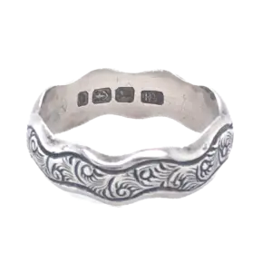 Victorian Sterling Silver Ornate Wave Band c1882