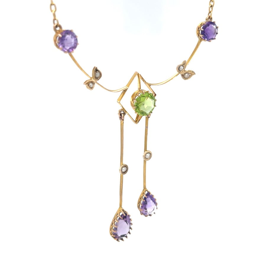 Australian 9ct Yellow Gold, Amethyst & Peridot Suffragette Necklace By ...