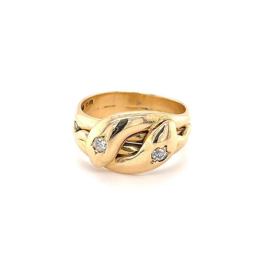 Victorian 18ct Yellow Gold Entwined Double Serpent with 2 Old Mine Cut ...