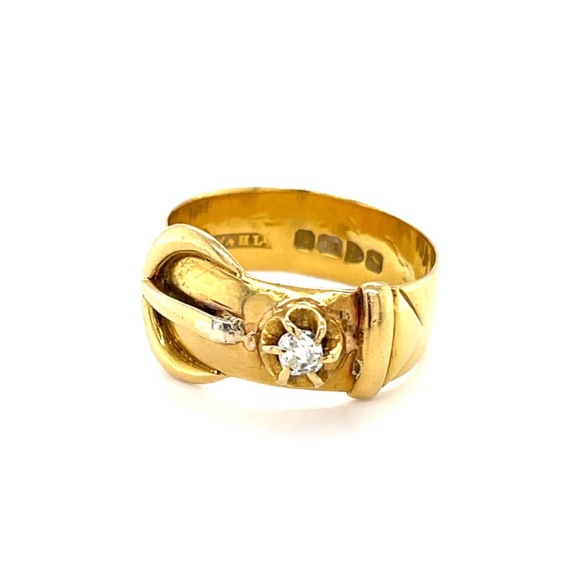 18ct Yellow Gold Handmade Buckle Ring With Old Mine Cut Diamond ...