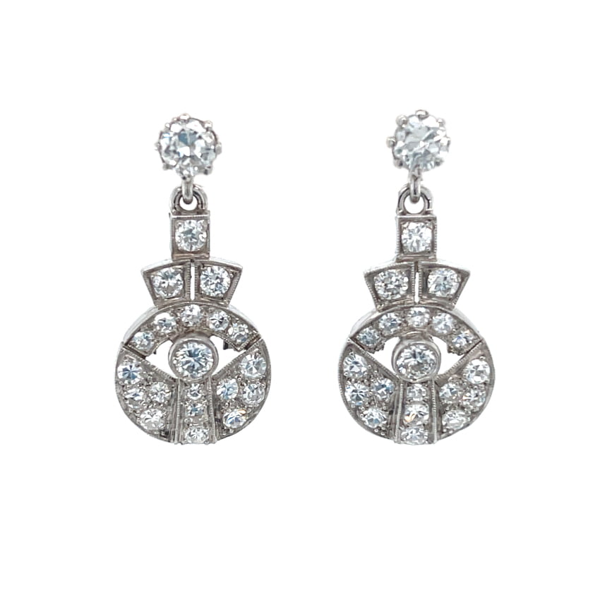 Art Deco Platinum & 18ct White Gold Articulated Diamond Drop Earrings ...