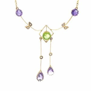 Antique Edwardian 9ct Rose Gold, Amethyst & Seed Pearl Necklace