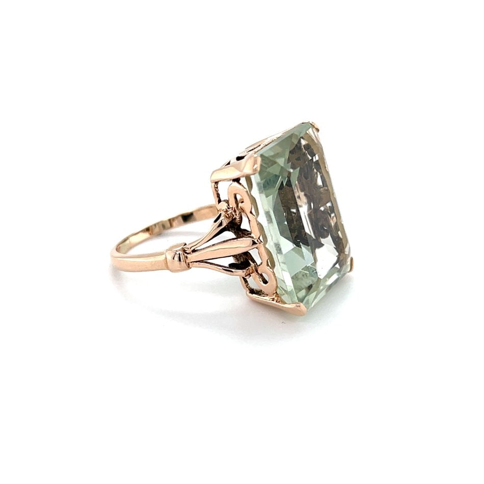 9ct Rose Gold Large Emerald Cut Green Amethyst Ring - Avenue J ...