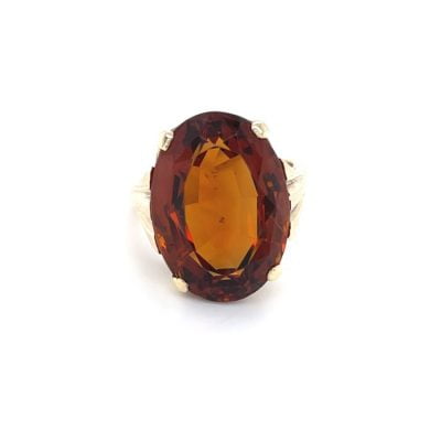 Vintage 9ct Yellow Gold Oval Citrine Cocktail Ring