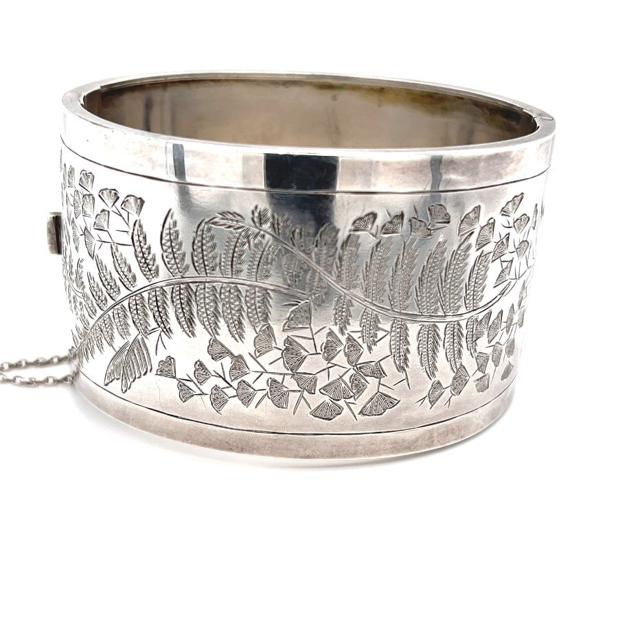 Victorian Silver Wide Bangle Engraved With Fern Leaf Detail c1880 ...