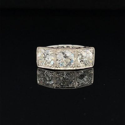 Art Deco Handmade Platinum Trilogy Diamond Ring