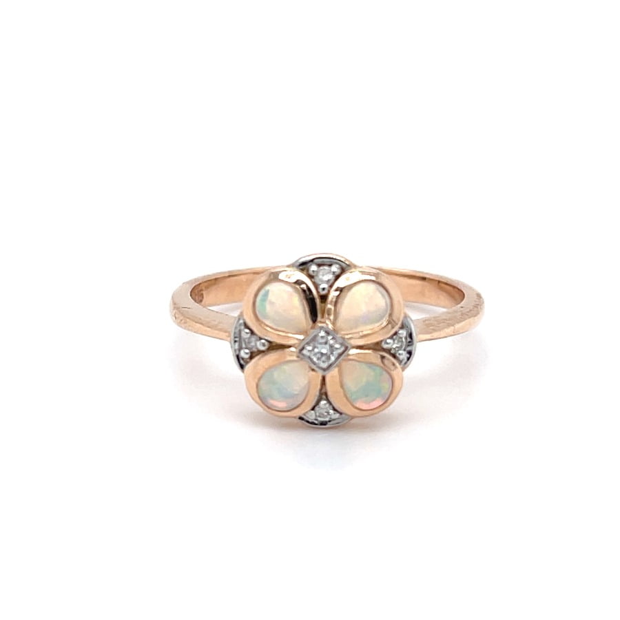 9ct Rose Gold Opal & Diamond Daisy Ring - Avenue J Jewellery, Antique ...