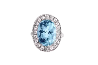 Oval Aquamarine and Diamond Halo Ring