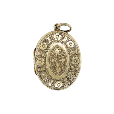 Gold Oval Floral Engraved Locket
