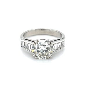 Art Deco Ring with Early Brilliant Central Diamond & Baguette Diamonds