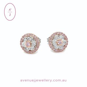 Australian Argyle Pink Diamond Cluster Earrings set in 18ct Rose & White Gold