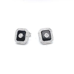 Stainless Steel Bezel-Set Checkerboard-Cut Rectangle Cocktail Ring with Faceted Jet Black CZ