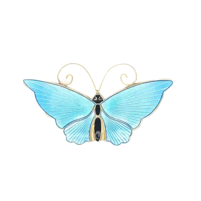 Art Deco Silver Light Blue and Black Enamel Butterfly Brooch