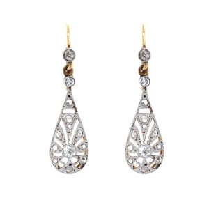 Art Deco Tear Drop Design Diamond Drop Earrings