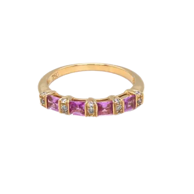 18ct Yellow Gold Half Hoop Pink Sapphire & Diamond Ring